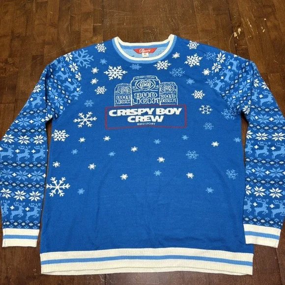 Shinesty Bud Light Beer Crispy Boy Crew Ugly Christmas Sweater Holiday Size XL - Picture 2 of 7